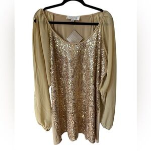 American Glamour by badgley Mishka Gold Sequin Blouse size 2X